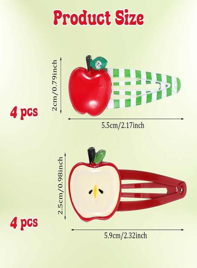 Shimmeroo Red Apple Hair Clip, 8 PCS Cute Fruit Stripes Hair Clips Apple Barrettes with Rhinestones for Women Girls Teacher Student New Year Decorative Thin & Thick Accessories(2 Styles) - Image 2