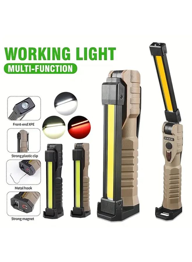 كاكي متعدد الوظائف مصباح يدوي محمول بإضاءة LED مضيء عمل مغناطيسي قابل للشحن طوارئ - Image 1