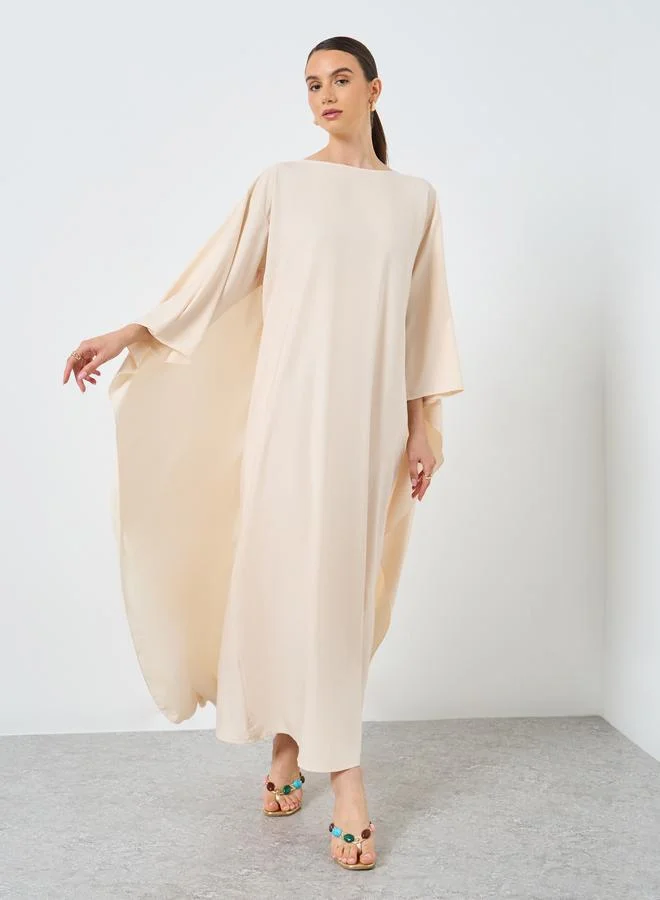 تايك تو كفتان ماكسي بأكمام خفاش صلبة مزدوجة