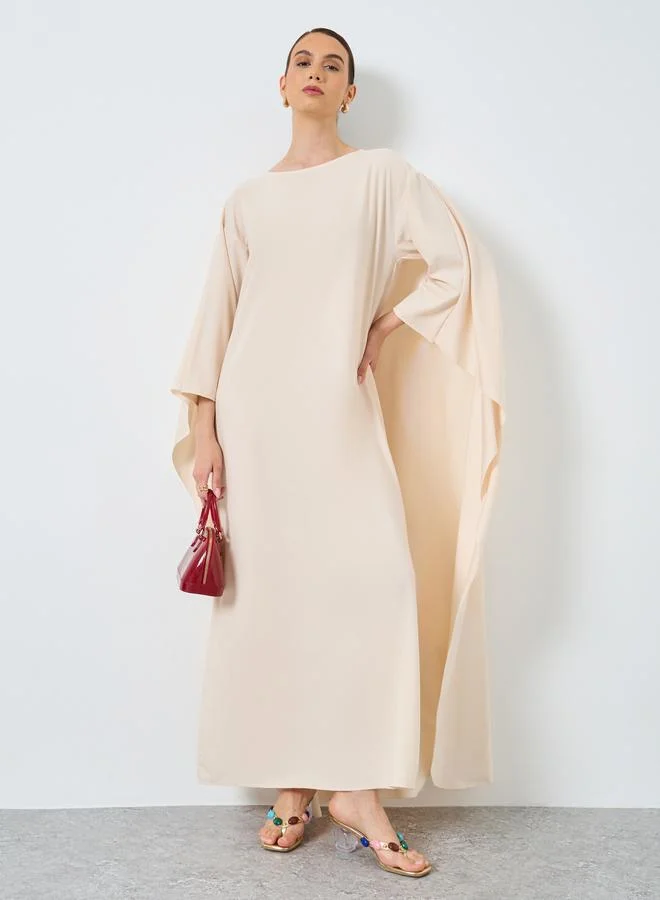 تايك تو كفتان ماكسي بأكمام خفاش صلبة مزدوجة