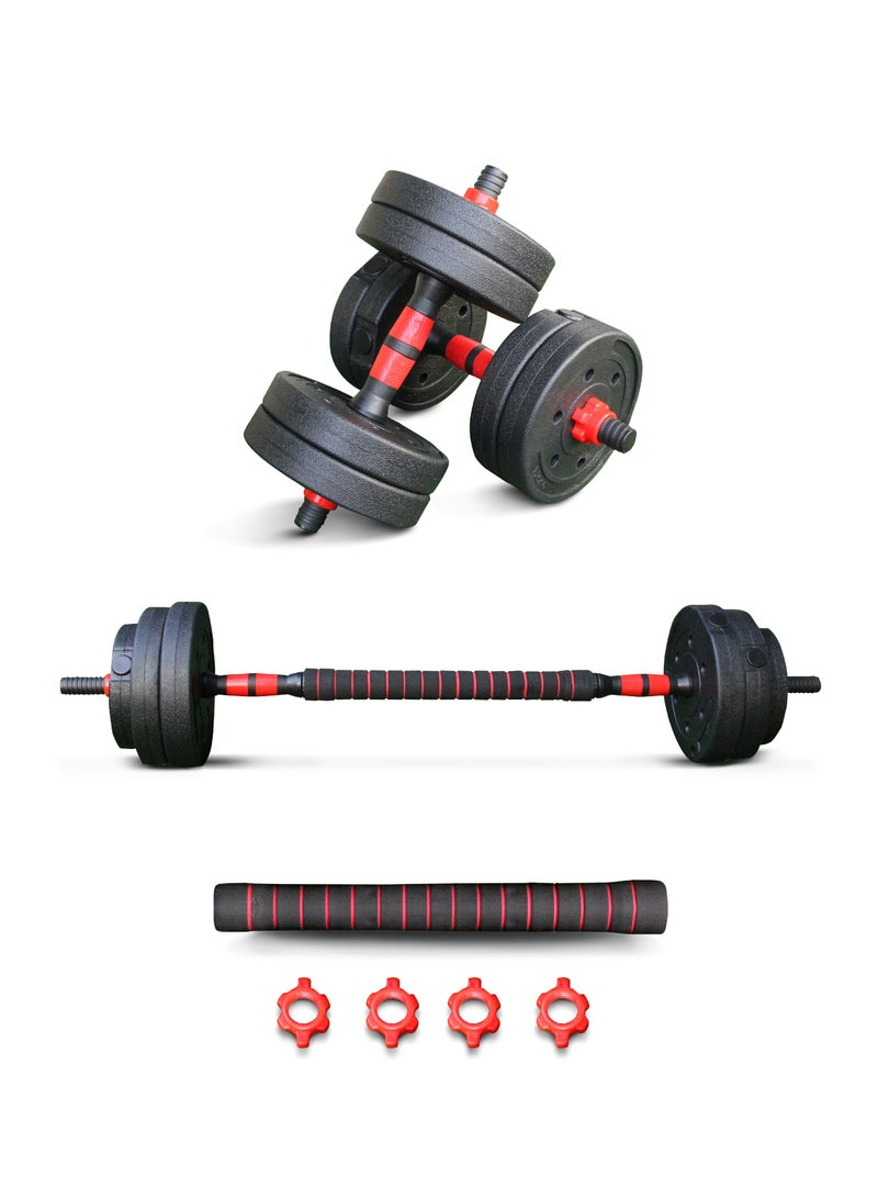 Sparnod Fitness SCD-10 2-In-1 Dumbbells/Barbell Set (10Kg) - Easy 3-Step Assembly With Connector Rod, Eco-Friendly Weights, Concrete Dumbbells With Pvc Coating, Slip-Free Handgrip, Total Home Fitness - Image 1
