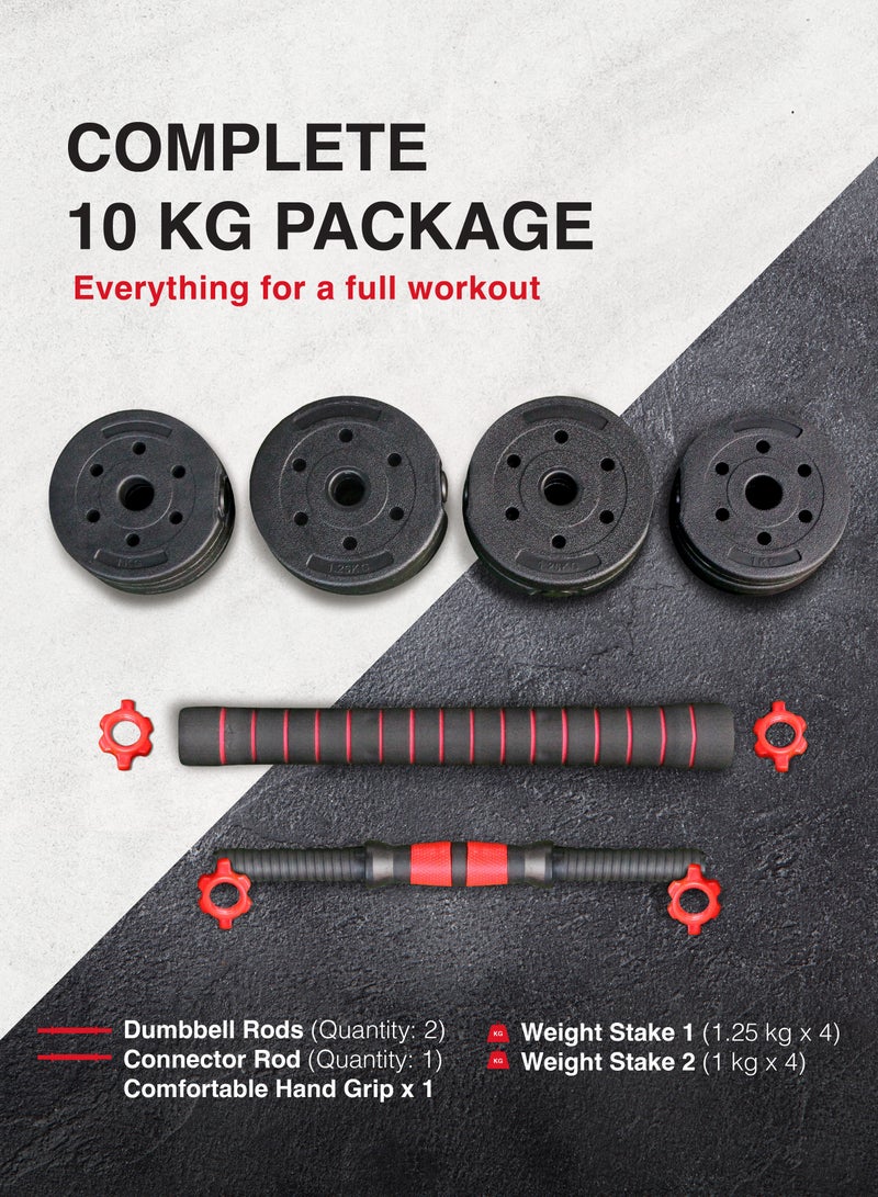 Sparnod Fitness SCD-10 2-In-1 Dumbbells/Barbell Set (10Kg) - Easy 3-Step Assembly With Connector Rod, Eco-Friendly Weights, Concrete Dumbbells With Pvc Coating, Slip-Free Handgrip, Total Home Fitness - Image 4