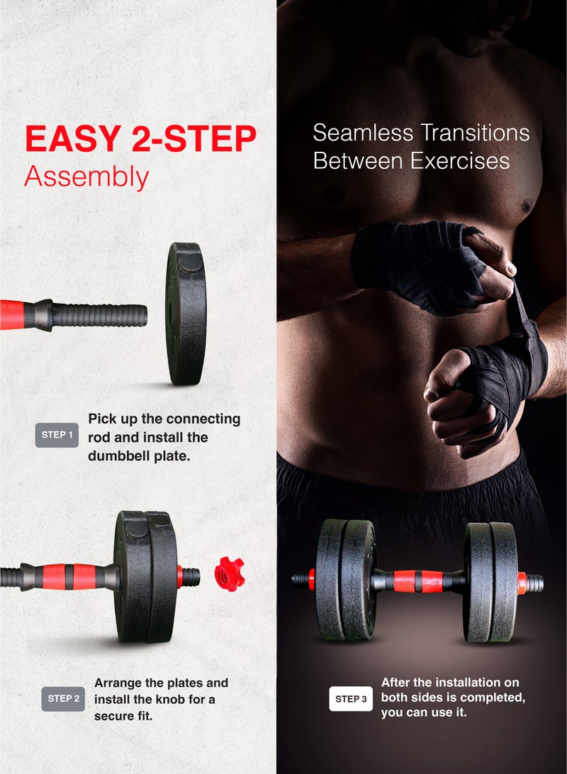 Sparnod Fitness SCD-10 2-In-1 Dumbbells/Barbell Set (10Kg) - Easy 3-Step Assembly With Connector Rod, Eco-Friendly Weights, Concrete Dumbbells With Pvc Coating, Slip-Free Handgrip, Total Home Fitness - Image 5
