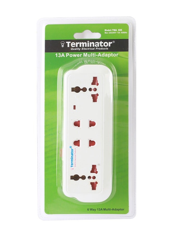 Terminator 6 Way Universal T Socket With Two 3 Universal And Four 2 Pin Sockets with One Switch 13A 3 Pin Plug - Image 1