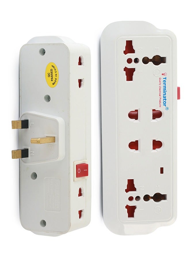 Terminator 6 Way Universal T Socket With Two 3 Universal And Four 2 Pin Sockets with One Switch 13A 3 Pin Plug - Image 2