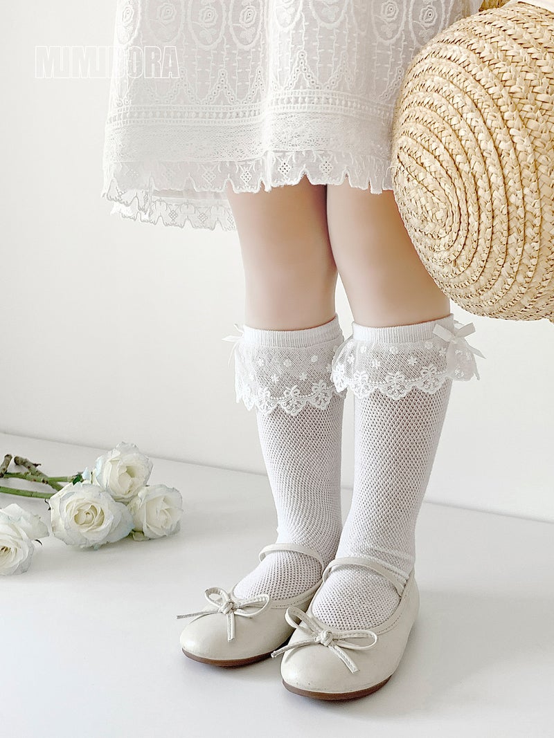 Summer Thin Children'S Mesh Socks Girls' Western-Style Lace Mid-Length Socks Baby White Combed Cotton Stockings - Image 2