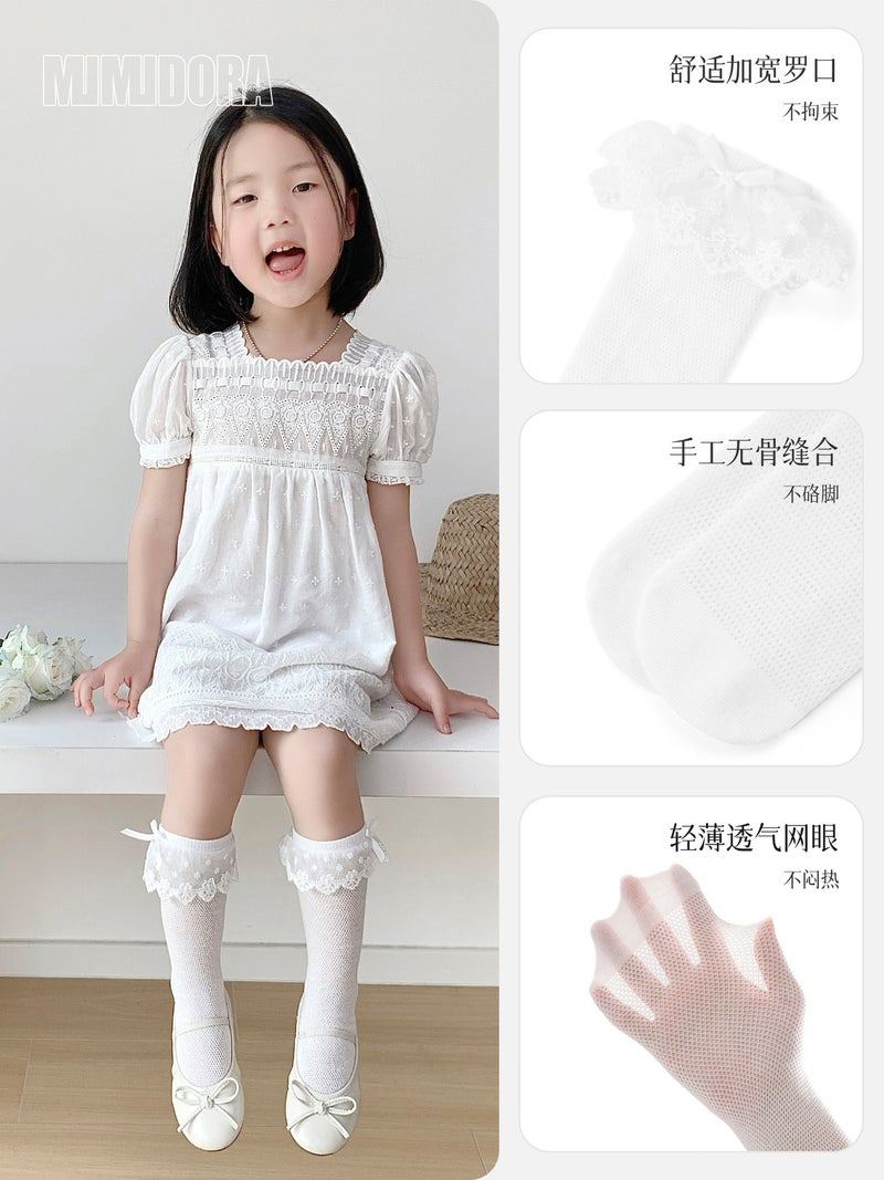 Summer Thin Children'S Mesh Socks Girls' Western-Style Lace Mid-Length Socks Baby White Combed Cotton Stockings - Image 5