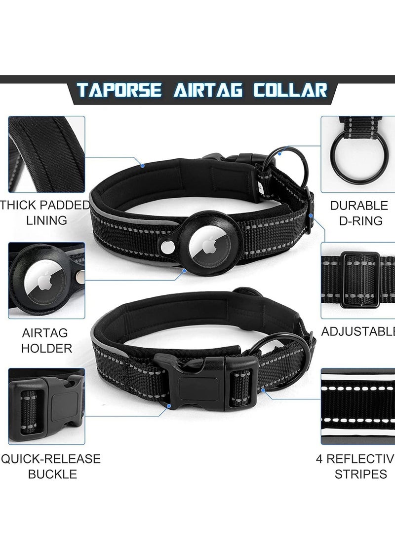 Y&D Reflective AirTag Dog Collar Heavy Duty Air Tag Padded Pet with Holder Case Adjustable for Small Medium Large Breeds - Image 2
