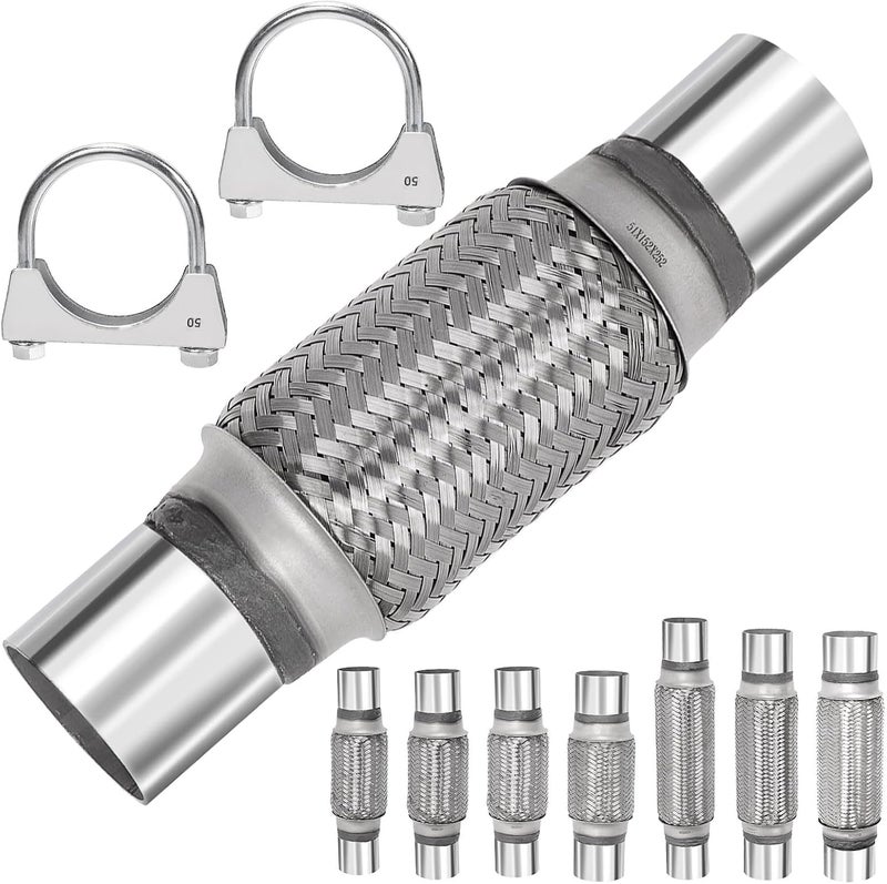Mardatt 3Pcs Exhaust Flex Pipe Heavy Duty Stainless Steel Exhaust Flex Pipe Double Braid Exhaust Flex Tube U-Bolt Clamp Stainless Steel Muffler U-Bolt Clamps for Cars Trucks Buses Pipes(2"x6"x10") - Image 1