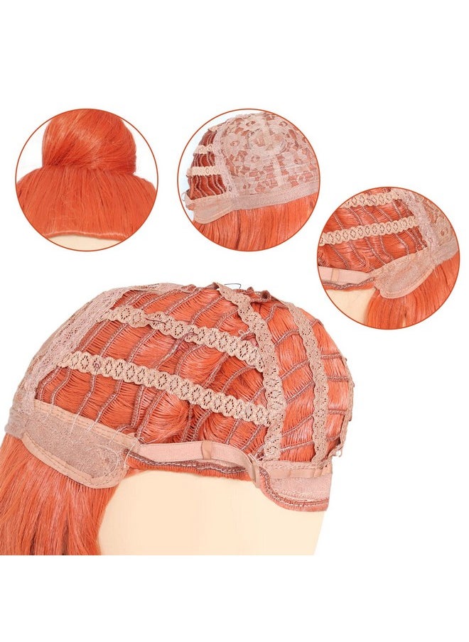 Prettybuy 13" Synthetic Orange Hair Short Straight Bob Wig With Bangs With One Hair Bun Wig Heat Resistance Fiber Wig For Daily Use Cosply Parties And Halloween  - Image 4