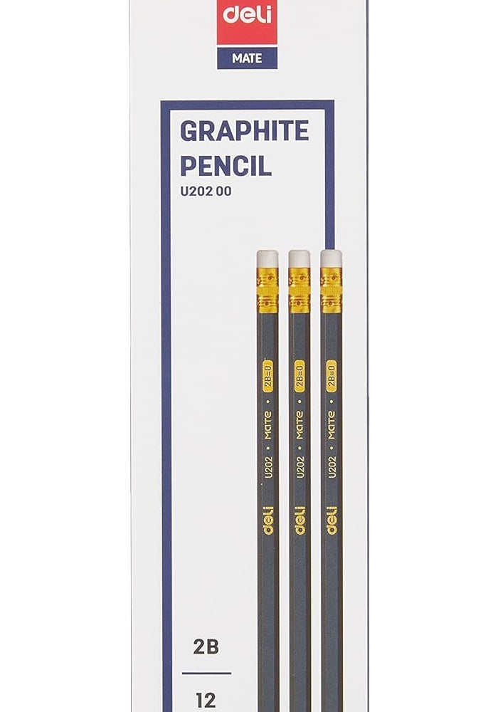 Deli 2B Graphite Pencil with Eraser - 12 Pieces, Dark Blue - Image 1