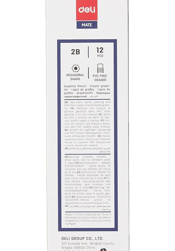 Deli 2B Graphite Pencil with Eraser - 12 Pieces, Dark Blue - Image 2