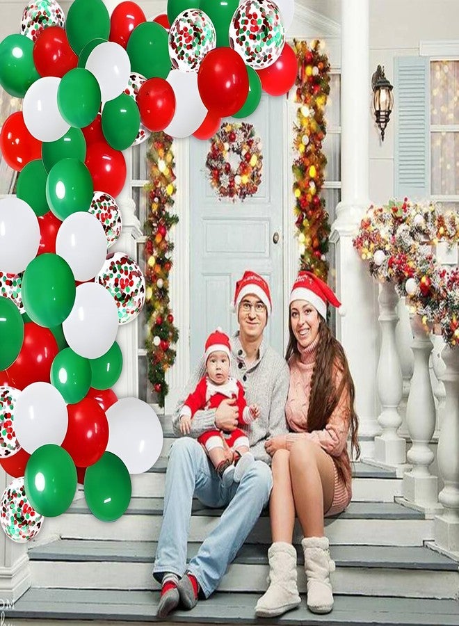 طقم قوس بالونات عيد الميلاد بطول 16 قدمًا - إكليل بالونات لاتكس أخضر وأحمر وأبيض مقاس 12 بوصة، لوازم حفلات يمكنك صنعها بنفسك - Image 2