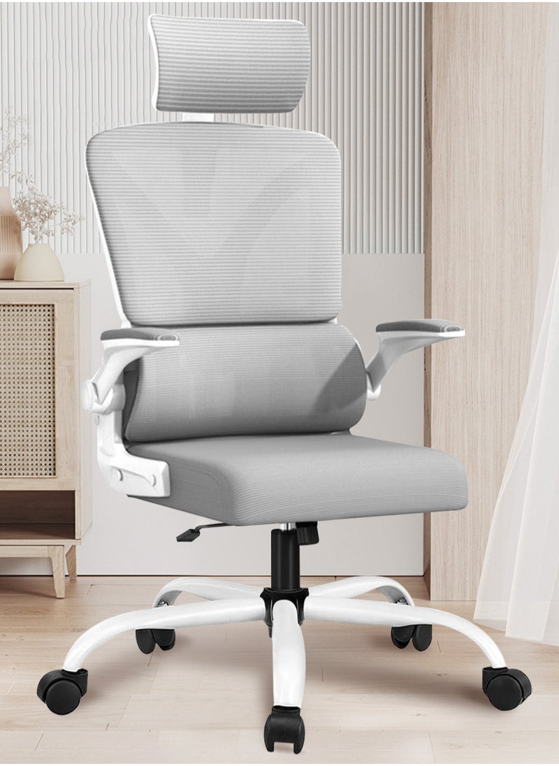 Lafulaifu Home Office Chair High Back Chair With Flip Up Armrest Ergonomic Mesh Computer Chair with Thickened Seat Cushion Mesh Executive Task Chair with Adjustable Headrest  - Image 1