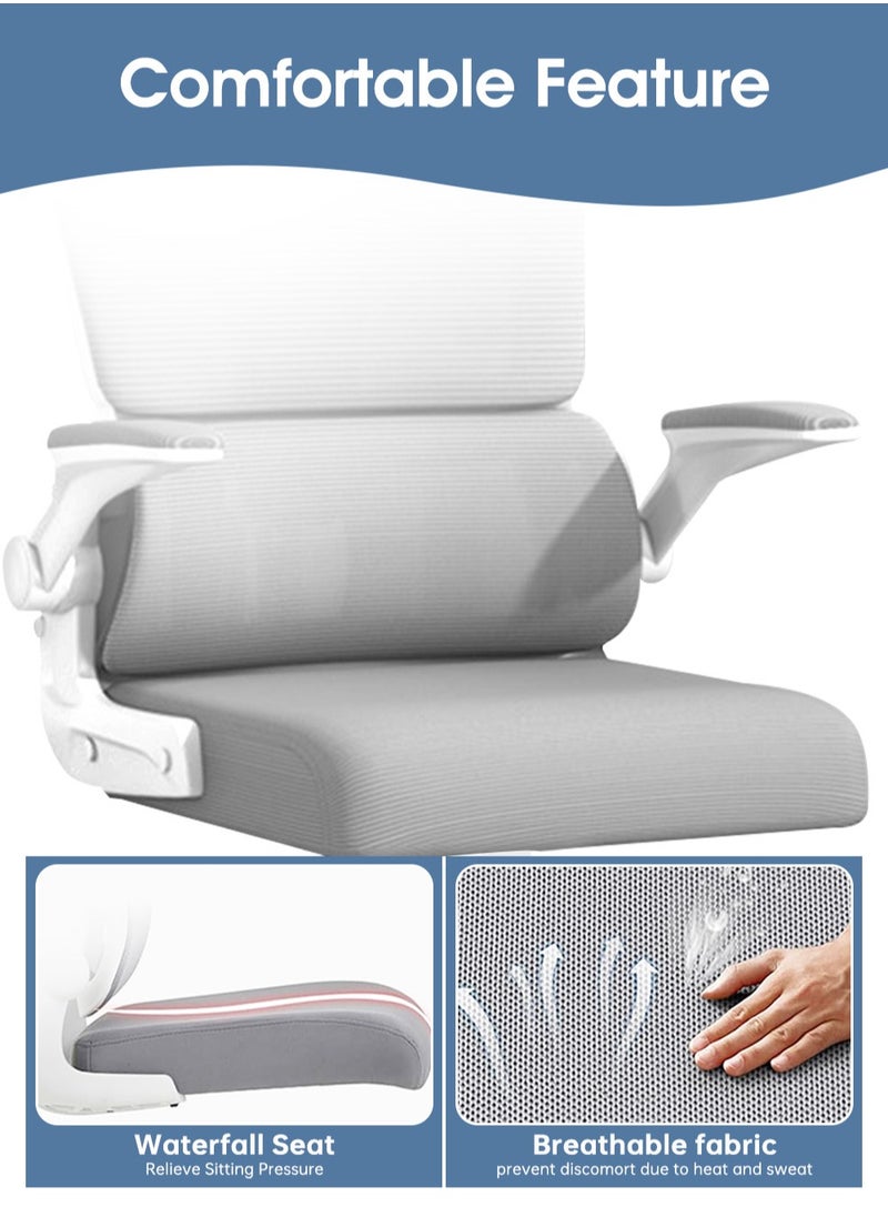 Lafulaifu Home Office Chair High Back Chair With Flip Up Armrest Ergonomic Mesh Computer Chair with Thickened Seat Cushion Mesh Executive Task Chair with Adjustable Headrest  - Image 3