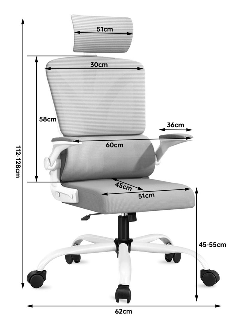 Lafulaifu Home Office Chair High Back Chair With Flip Up Armrest Ergonomic Mesh Computer Chair with Thickened Seat Cushion Mesh Executive Task Chair with Adjustable Headrest  - Image 4