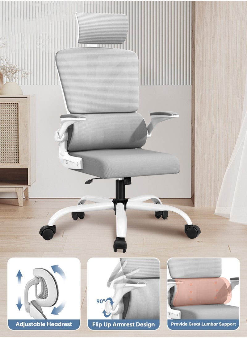 Lafulaifu Home Office Chair High Back Chair With Flip Up Armrest Ergonomic Mesh Computer Chair with Thickened Seat Cushion Mesh Executive Task Chair with Adjustable Headrest  - Image 5