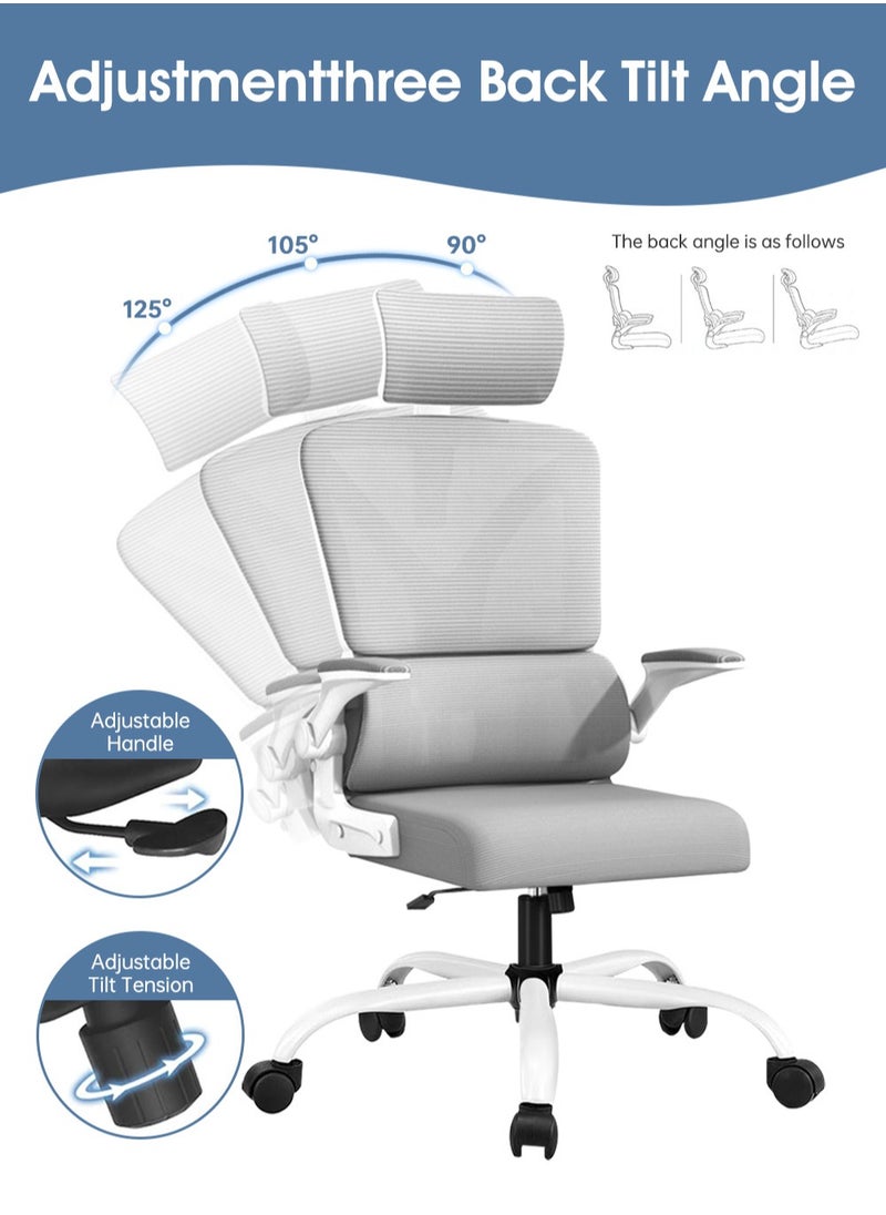 Lafulaifu - Home Office Chair High Back Chair With Flip Up Armrest Ergonomic Mesh Computer Chair with Thickened Seat Cushion Mesh Executive Task Chair with Adjustable Headrest - Image 1