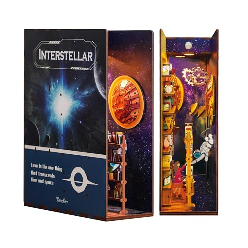 Tonecheer DIY Book Nook Kit for Adults3D Wooden Puzzle Bookend Bookshelf Insert Library Decor Booknook Miniature House Kit with Body Motion Sensor LED LightInterstellar - Image 1