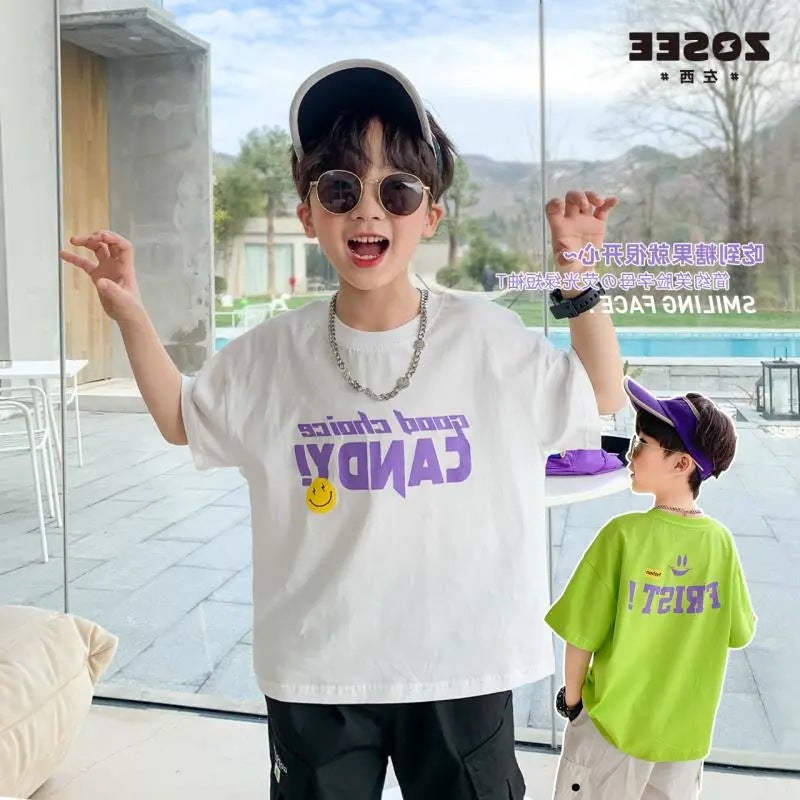 Boys' Short-Sleeved T-Shirt Cotton Fashion Brand 2022 Medium And Big Children'S Loose T-Shirt Half-Sleeved Children'S Clothes Summer - Image 4
