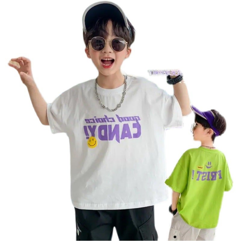 Boys' Short-Sleeved T-Shirt Cotton Fashion Brand 2022 Medium And Big Children'S Loose T-Shirt Half-Sleeved Children'S Clothes Summer - Image 3