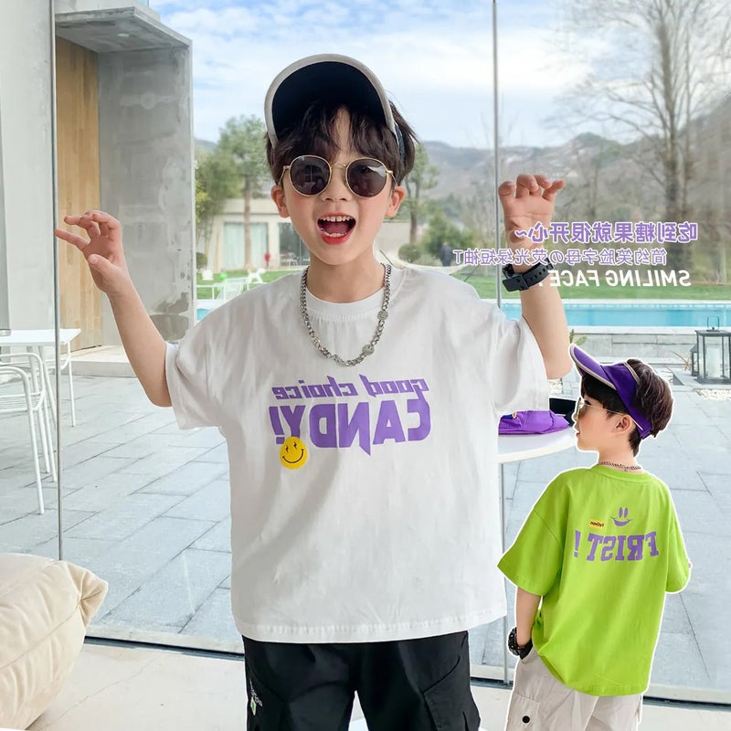 Boys' Short-Sleeved T-Shirt Cotton Fashion Brand 2022 Medium And Big Children'S Loose T-Shirt Half-Sleeved Children'S Clothes Summer - Image 2