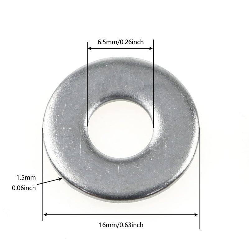 LUORNG Flat Washer LUORNG 24pcs M6 16mm Outer Diameter 304 Stainless Steel Flat Washer Adjustment Hardware Fitting Accessories Metal Plain Gasket for Bolts & Screws - Image 2