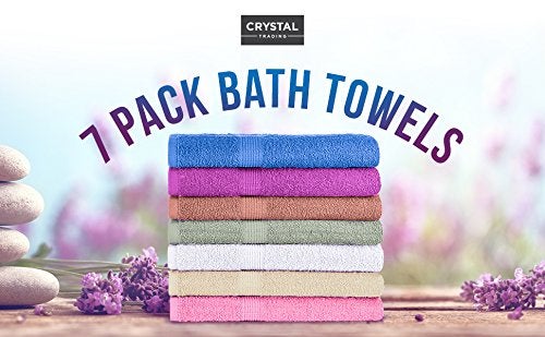 CrystalTowels مجموعة مناشف استحمام كريستال 7 قطع (27 × 52 بوصة) 100% قطن، فائقة النعومة، عالية الامتصاص، خفيفة الوزن وسريعة الجفاف، بألوان متعددة زاهية. - Image 2