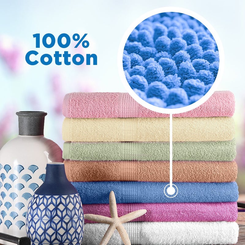 CrystalTowels مجموعة مناشف استحمام كريستال 7 قطع (27 × 52 بوصة) 100% قطن، فائقة النعومة، عالية الامتصاص، خفيفة الوزن وسريعة الجفاف، بألوان متعددة زاهية. - Image 3
