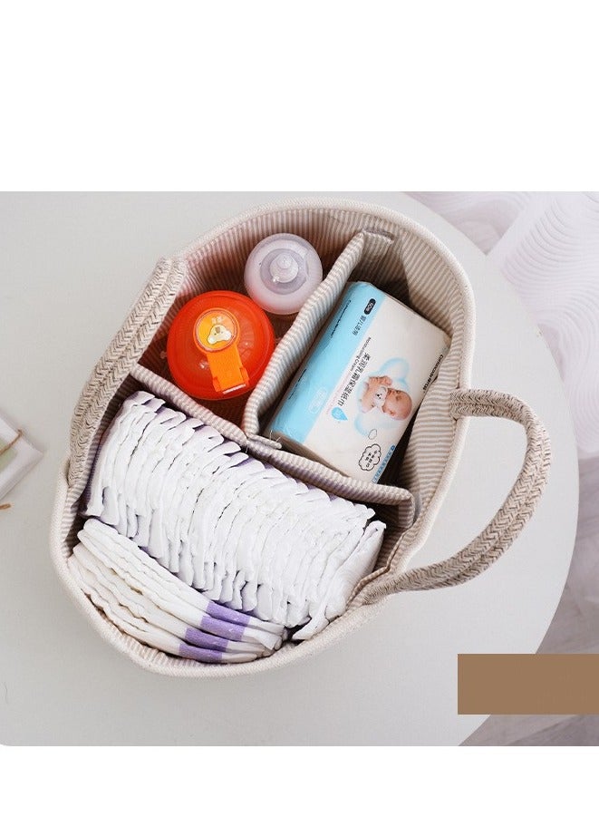 سلة تخزين متعددة الوظائف من حبل قطني منسوج لتخزين مستلزمات الأم والطفل، الحفاضات، الزجاجات، المناديل، الألعاب، الأغراض المتنوعة، سلة تخزين متعددة الوظائف، لون بيج 38*25*17 سم - Image 2