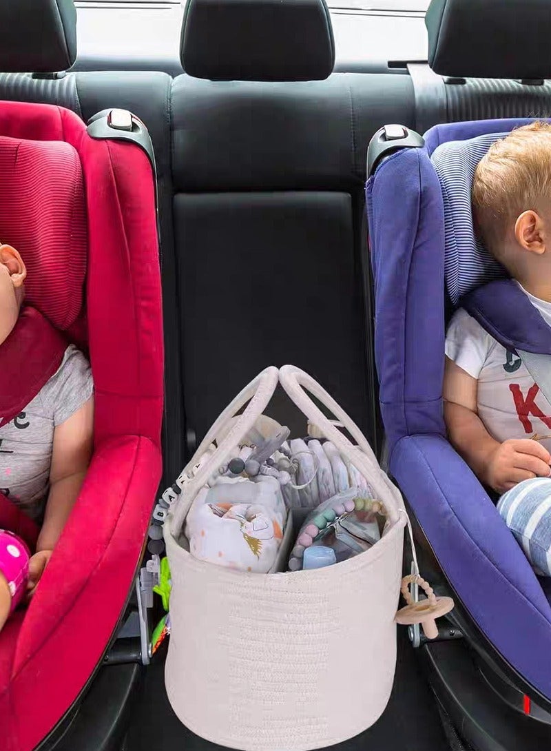 سلة تخزين متعددة الوظائف من حبل قطني منسوج لتخزين مستلزمات الأم والطفل، الحفاضات، الزجاجات، المناديل، الألعاب، الأغراض المتنوعة، سلة تخزين متعددة الوظائف، لون بيج 38*25*17 سم - Image 3