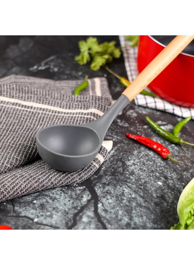 DELCASA Delcasa DC3169 Silicone Soup Ladle with Wooden Handle, Black/Brown  - Image 2