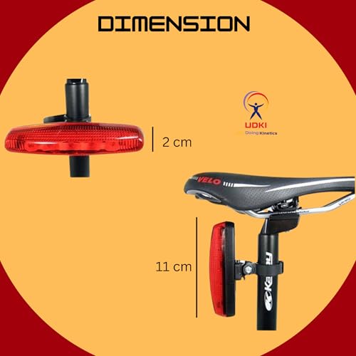 UDKI Bicycle Tail Light with 7 Lighting Modes| Rear Light LED Battery Power Bicycle Taillight Water Resistant Road City Commuting Cycling Safety|Bright Red Wide Beam|Night Riding, Reflector (12cm) - Image 2