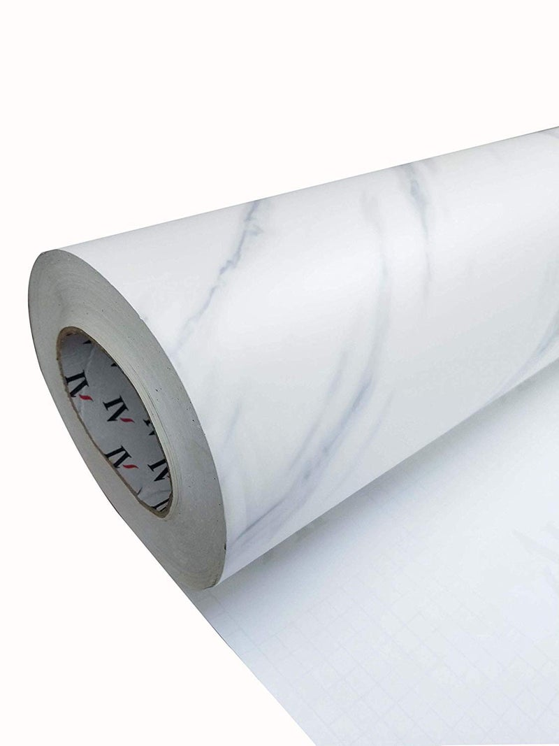 Elton Premium White Marble Matt Furniture Film Interior Film Wallpaper for Cupboard Door, Almirah, Fridge, Tabletop, Wall, Floor, DIY & Other Renovation Projects : 16 X 60 Inch - Image 2