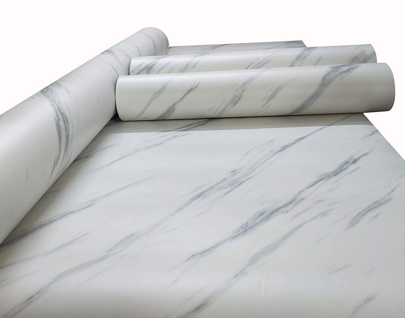 Elton Premium White Marble Matt Furniture Film Interior Film Wallpaper for Cupboard Door, Almirah, Fridge, Tabletop, Wall, Floor, DIY & Other Renovation Projects : 16 X 60 Inch - Image 4