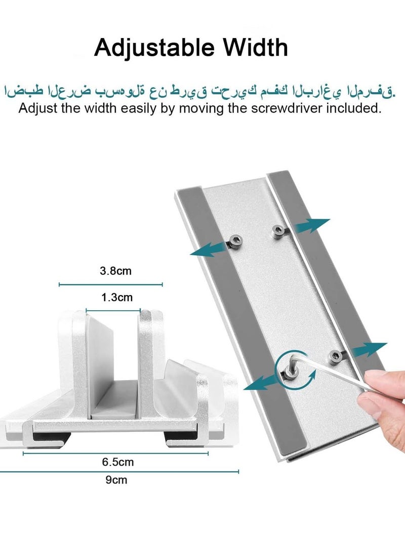 YIM-VIBEHAUS Vertical Laptop Stand, Adjustable Desktop Laptop Stand Aluminum Alloy Notebook Mount Base Space-Saving 2 Slot Laptop Storage with Non-Slip Rubber Padding, Desk Organizer for MacBook Tablet iPad Phone  - Image 4