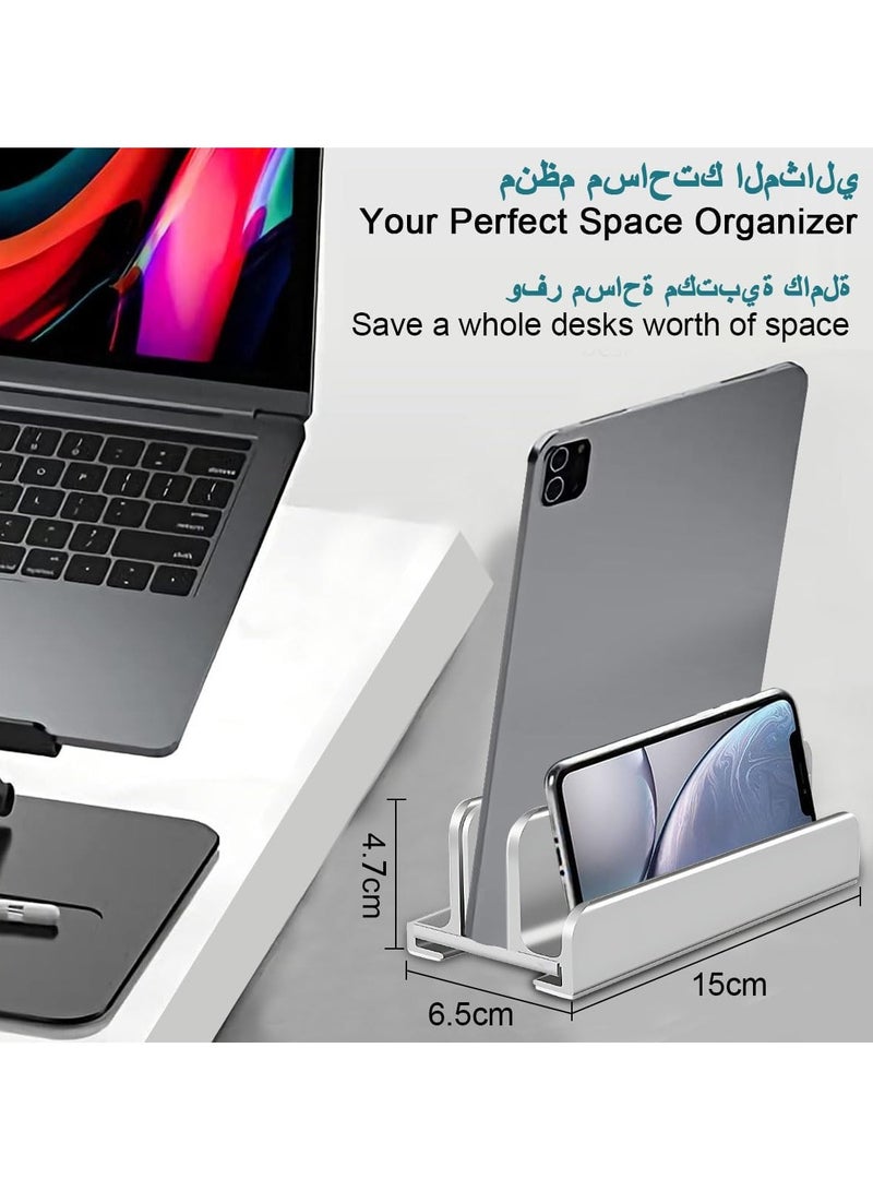 YIM-VIBEHAUS Vertical Laptop Stand, Adjustable Desktop Laptop Stand Aluminum Alloy Notebook Mount Base Space-Saving 2 Slot Laptop Storage with Non-Slip Rubber Padding, Desk Organizer for MacBook Tablet iPad Phone  - Image 5
