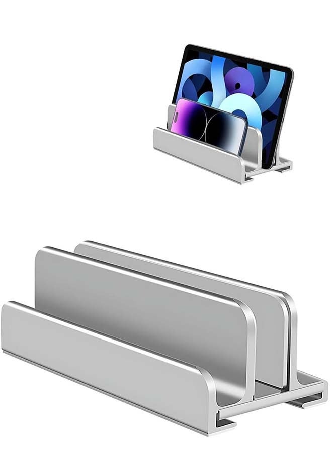 YIM-VIBEHAUS Vertical Laptop Stand, Adjustable Desktop Laptop Stand Aluminum Alloy Notebook Mount Base Space-Saving 2 Slot Laptop Storage with Non-Slip Rubber Padding, Desk Organizer for MacBook Tablet iPad Phone  - Image 1