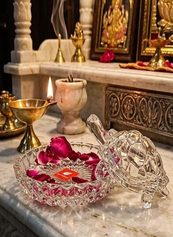 سلحفاة كريستالية شفافة من فنغ شوي مع طبق، رمز الحظ السعيد، لتزيين المنزل والمكتب - Image 1