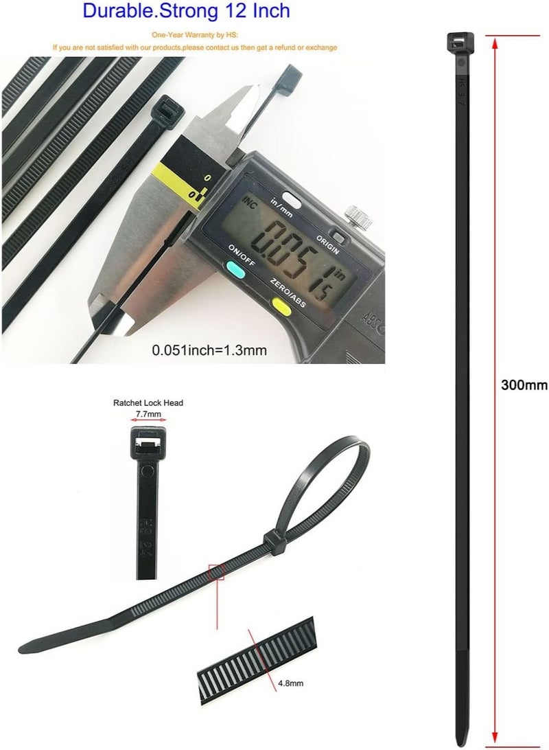 فكسر ربطات كابل نايلون قوية من FIXER بطول 300 مم (12 بوصة) – لون أسود، عرض 3.6 مم، مقاومة للطقس وذات قفل ذاتي للاستخدام الداخلي والخارجي – عبوة 100 قطعة - Image 5