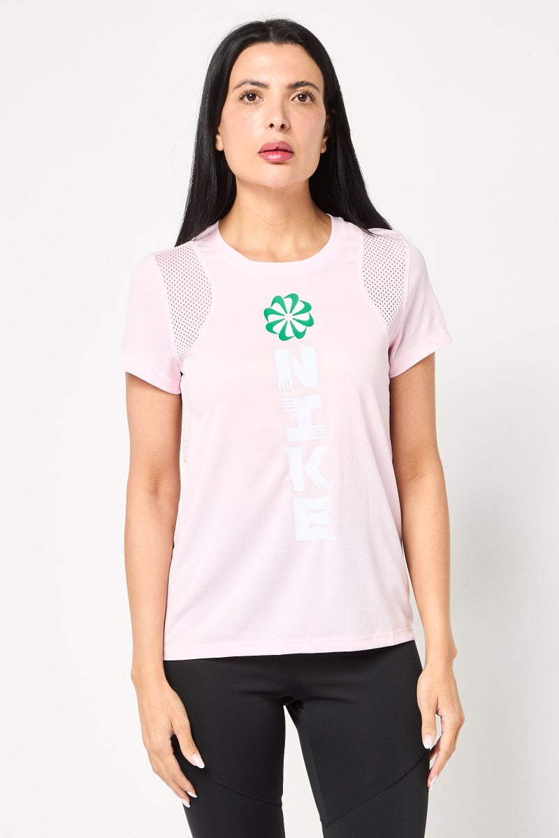 Nike Women Standard Fit Short Sleeve Running T-Shirt, Pink - Image 1