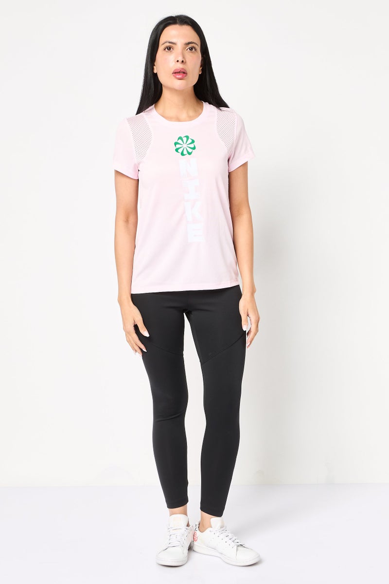 Nike Women Standard Fit Short Sleeve Running T-Shirt, Pink - Image 2