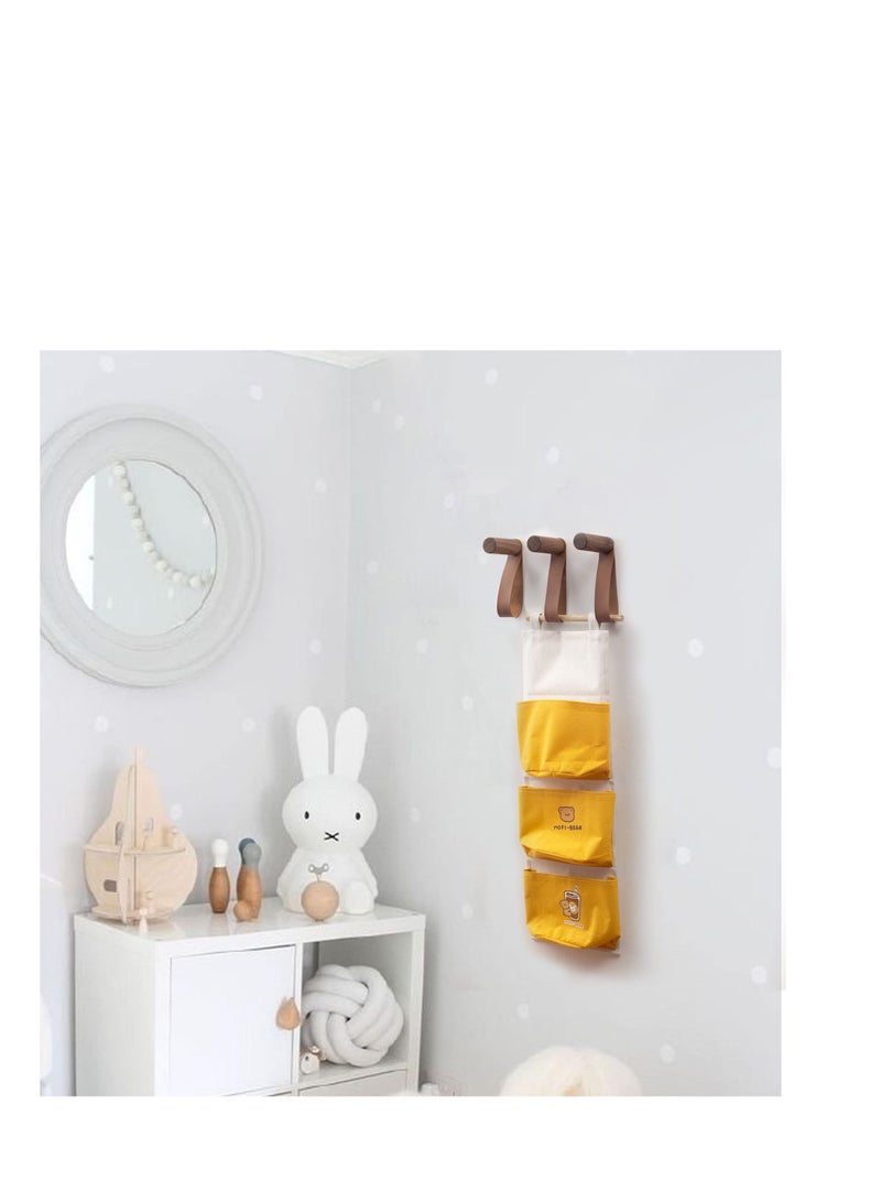 Y&D 3 Pack Wooden Coat Hooks, Black Walnut,Entryway Wall Hangers, Pegs Mounted Vintage Single Hangers with PU Leather Straps for Hanging Coats Hats Bags Towels(16cm*8.6cm *3cm)  - Image 3