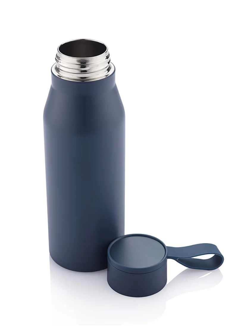 Hans Larsen R-NEBRA - CHANGE Collection Recycled Stainless Steel Vacuum Bottle with Loop - Navy Blue