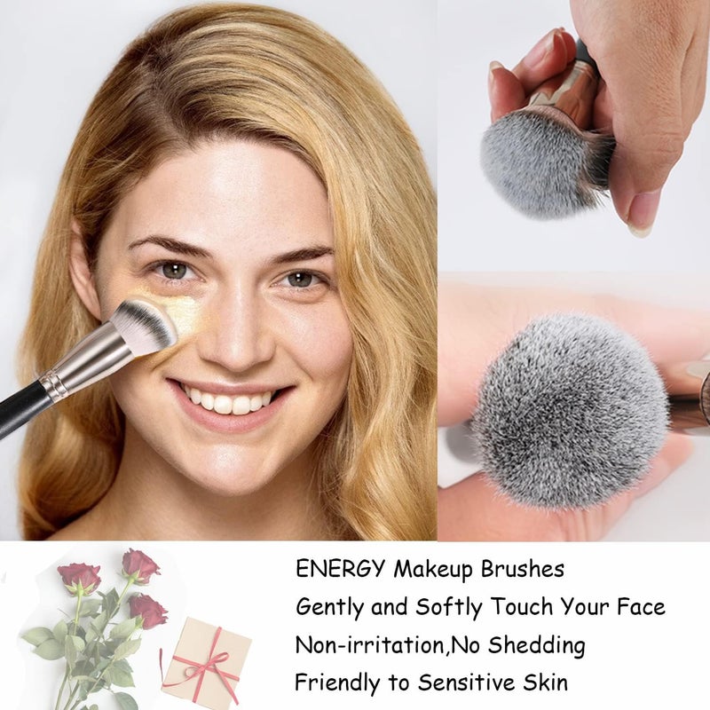 Energy Makeup Brushes Premium Synthetic Foundation Powder Concealers Eye Shadows Mascara Eyeliner Brow Fan Blush Makeup Brush Set with PU Cosmetic Bag,Professional Make Up Kit Black 8 Pcs - Image 5