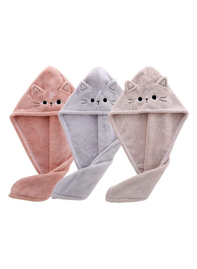 Hair Drying Towels, 3 Packs Microfiber Hair Towel Wrap, Funny Cat Hair Drying Towels for Women Girls Cat Lovers, Ultra Absorbent Quick Dry Hair Turban for Drying Long, Thick, Curly Hair - Image 1