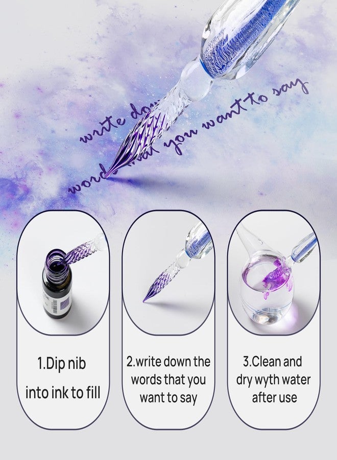 AOKUY Glass Pen Set Calligraphy Dip Pens,12 Colorful Inks,Caligraphy Sets for Art, Writing, Signature, Decoration, Gift (12 Blue Washed Set) - Image 3