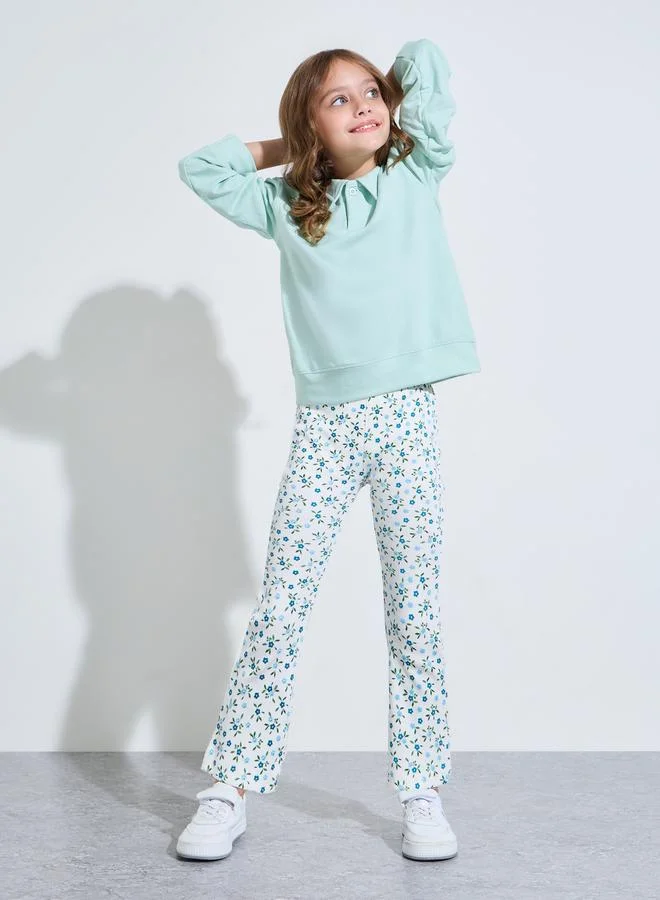 ستايلي Teen Girls Green Collared Oversized Sweatshirt