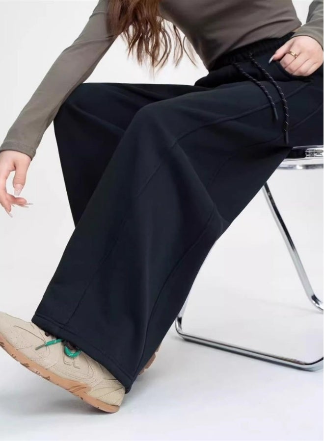 ALO Sweatpants - Casual Wide Leg Pants - Suitable for Spring and Autumn（Black） - Image 4