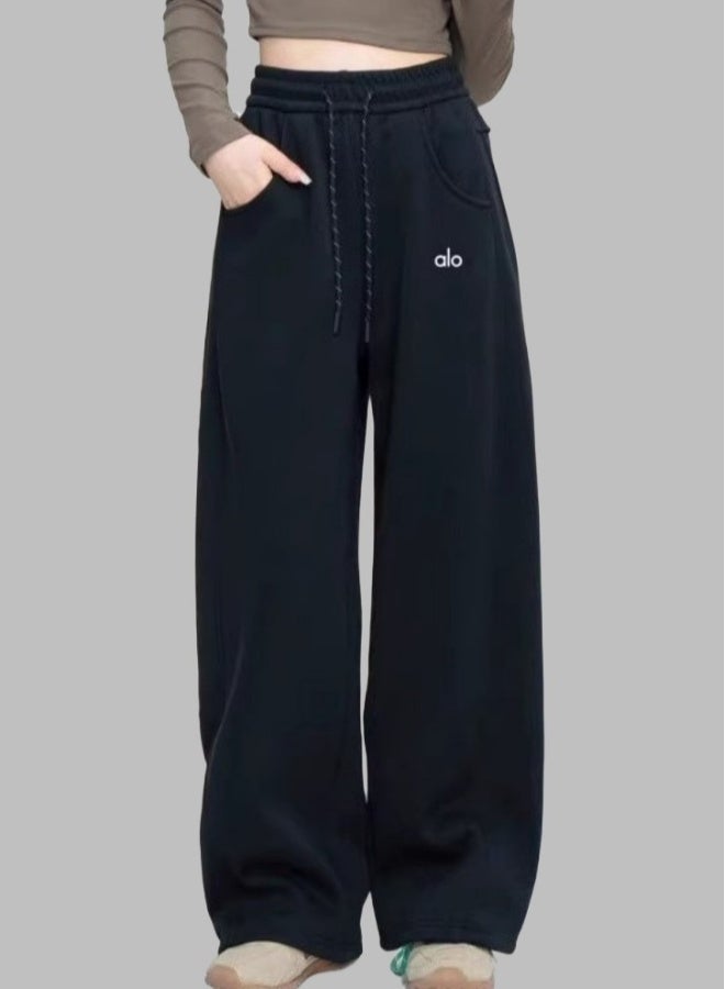 ALO Sweatpants - Casual Wide Leg Pants - Suitable for Spring and Autumn（Black） - Image 1